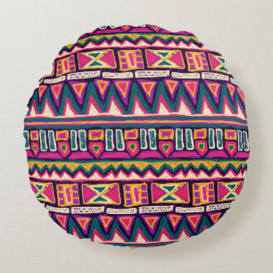 Tribal sketches: hand-drawn aztec pattern. round pillow