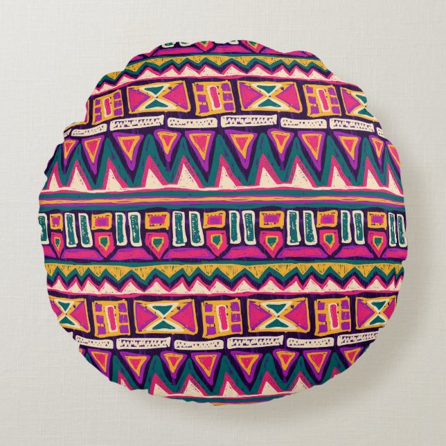 Tribal sketches: hand-drawn aztec pattern. round pillow (Front)