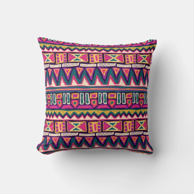 Tribal sketches: hand-drawn aztec pattern. throw pillow (Front)