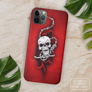 Tribal Skull Barbed Wire Red Grunge Tattoo iPhone 11 Pro Max Case