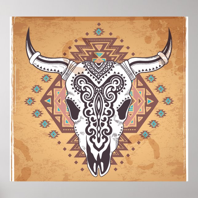 Tribal Skull: Vintage Animal Illustration. Poster (Front)
