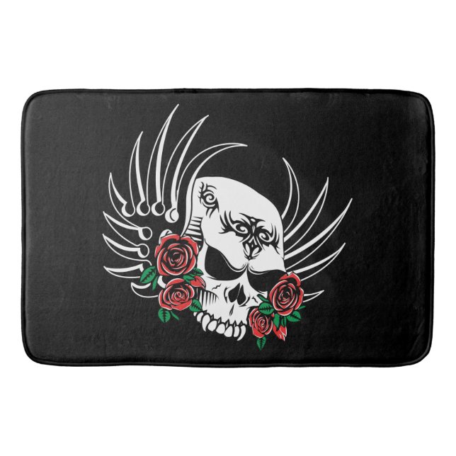 Tribal Skull with Roses Bath Mat (Front)
