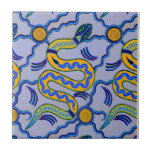 Tribal Snake Tile<br><div class="desc">Tribal folk art,  Aborigine snake,  yellow blue,  ethnic art,  primitive art,  Aboridine decor,  boho decor,  tribal art,  tribal decor,  Virginia Vivier,  Vagabond Folk Art.</div>