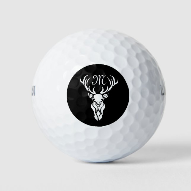 Tribal Snow Stag White Silhouette Golf Balls (Front)