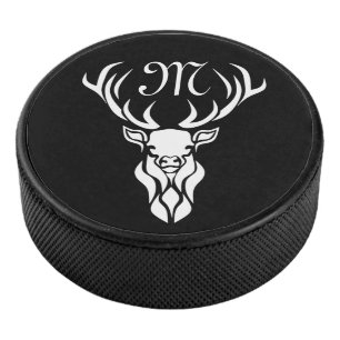 Tribal Snow Stag White Silhouette Hockey Puck