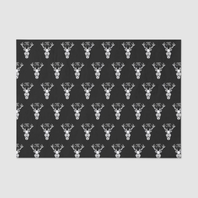 Tribal Snow Stag White Silhouette Tissue Paper (Front)