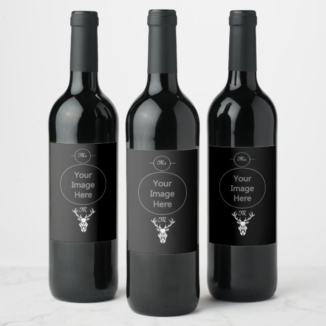 Tribal Snow Stag White Silhouette Wine Label (Bottles)