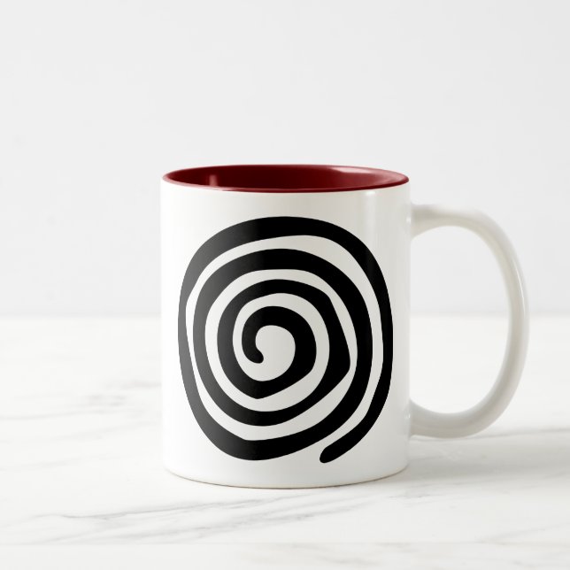 Tribal spiral petroglyph tribal art Two-Tone coffee mug (Right)