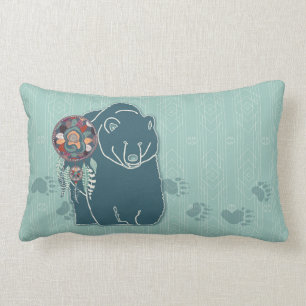Tribal Spirit Bear with Tracks Native American Lumbar Pillow