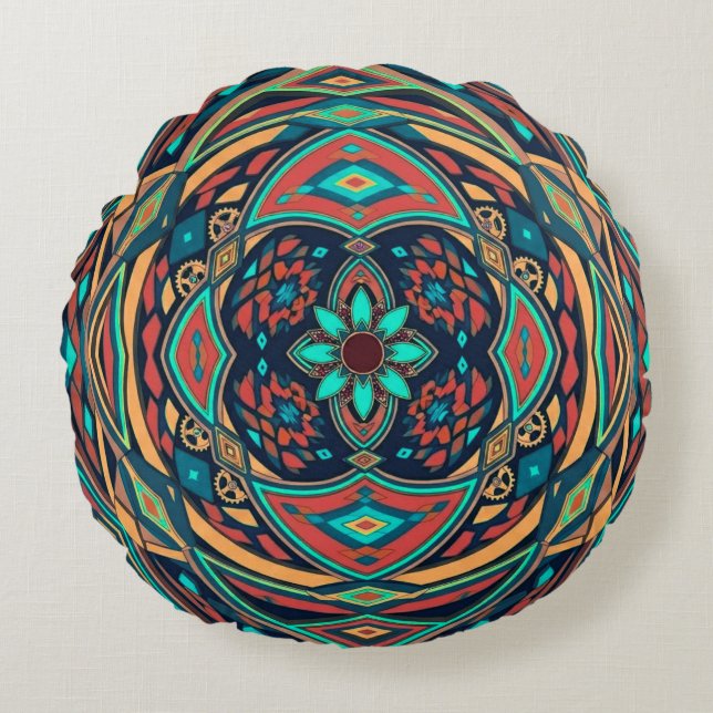 Tribal Steampunk Round Pillow (Front)