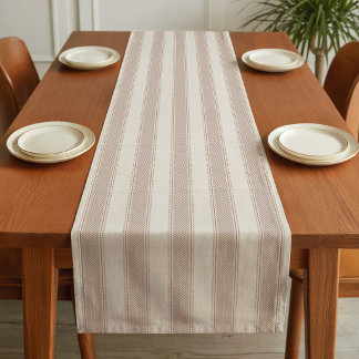Tribal Stripe Earthy Neutral Tan Beige Farmhouse Short Table Runner