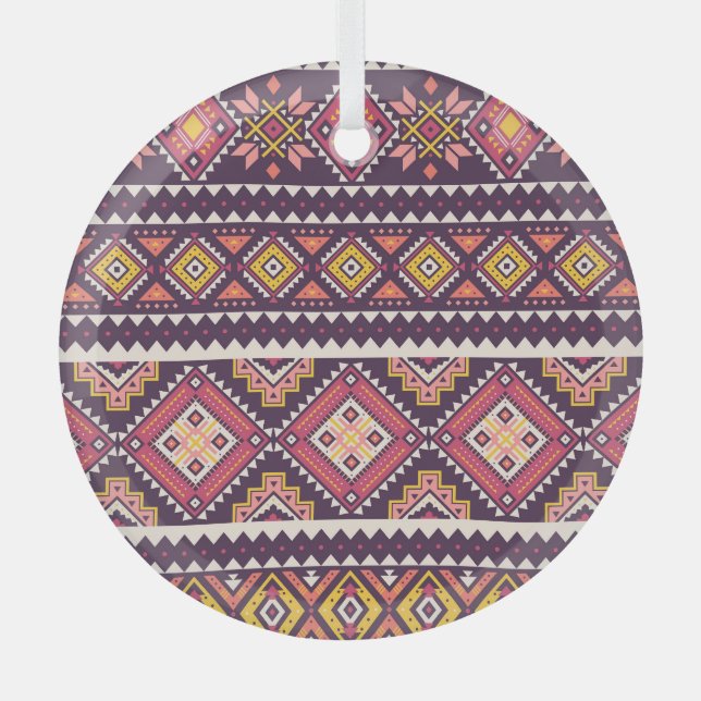 Tribal striped, geometric seamless pattern. glass ornament (Front)