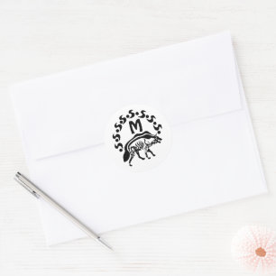 Tribal Striped Hyena Monogram Classic Round Sticker