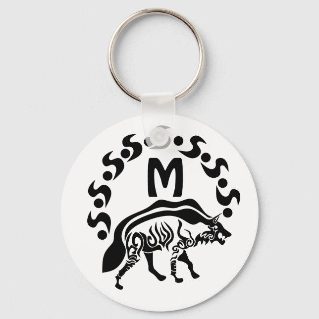 Tribal Striped Hyena Monogram Keychain (Front)