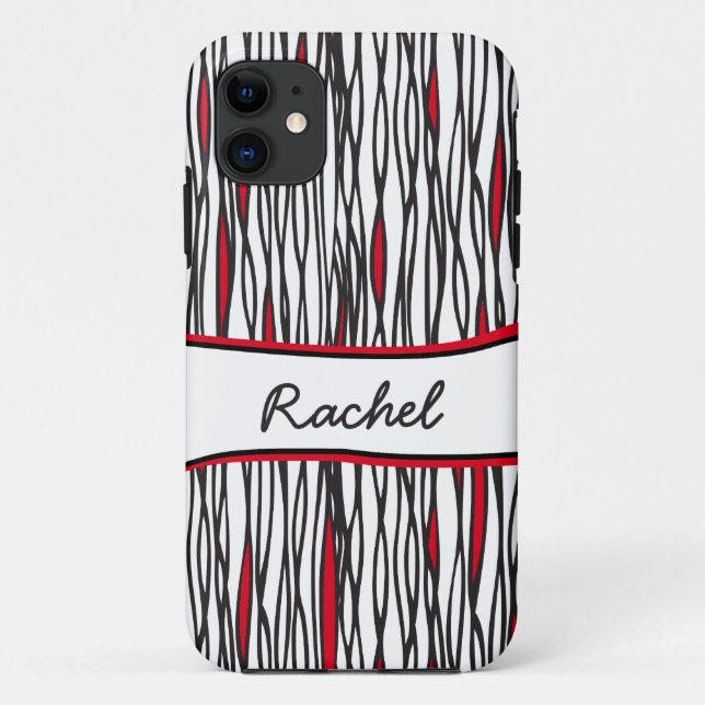 Tribal stripes black white & red name iphone case (Back)