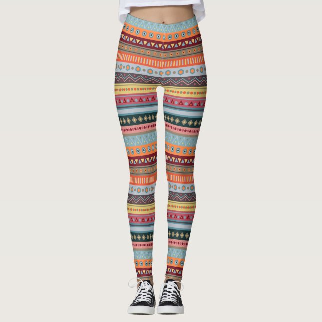 Tribal Stripes Colourful Geometric Pattern Legging (Front)