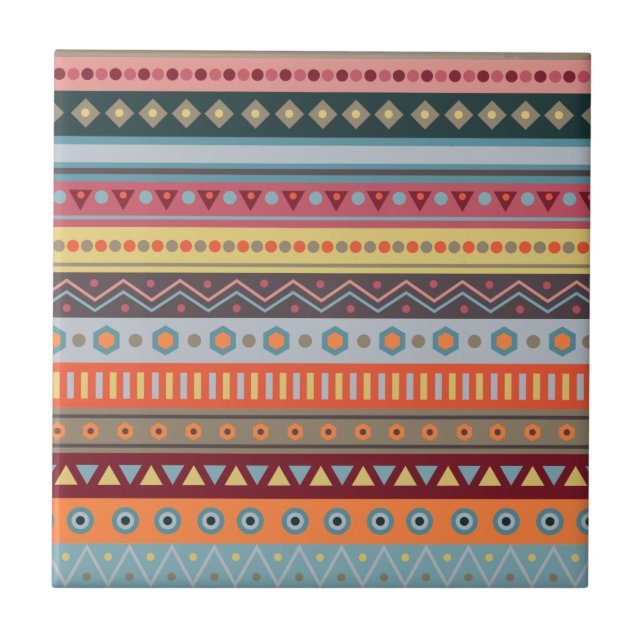 Tribal Stripes Colourful Pattern Ceramic Tile (Front)