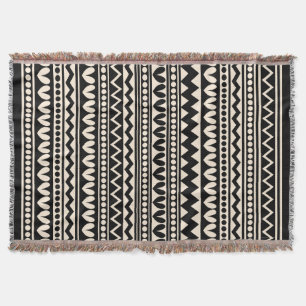 Tribal Style - Black on Cream Throw Blanket