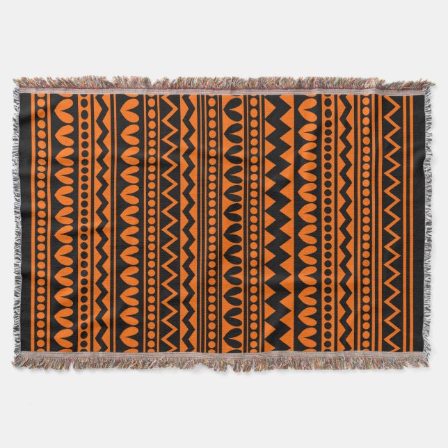 Tribal Style - Black on Orange Throw Blanket (Front)