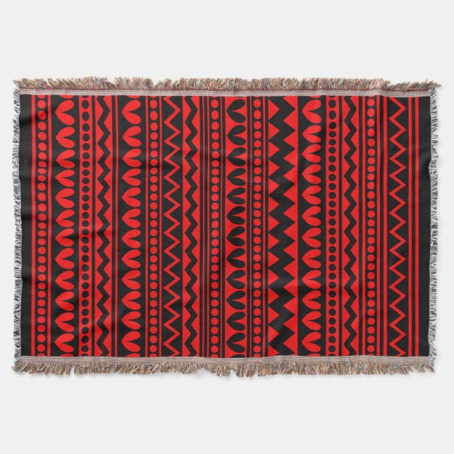 Tribal Style - Black on Red Throw Blanket (Front)