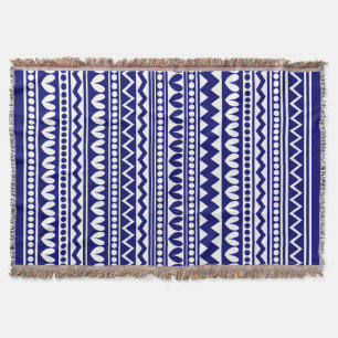 Tribal Style - Deep Navy on White Throw Blanket