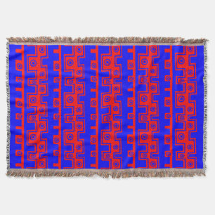 Tribal Style II - Blue and Red Throw Blanket