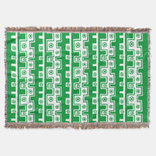 Tribal Style II - Grass Green on White Throw Blanket