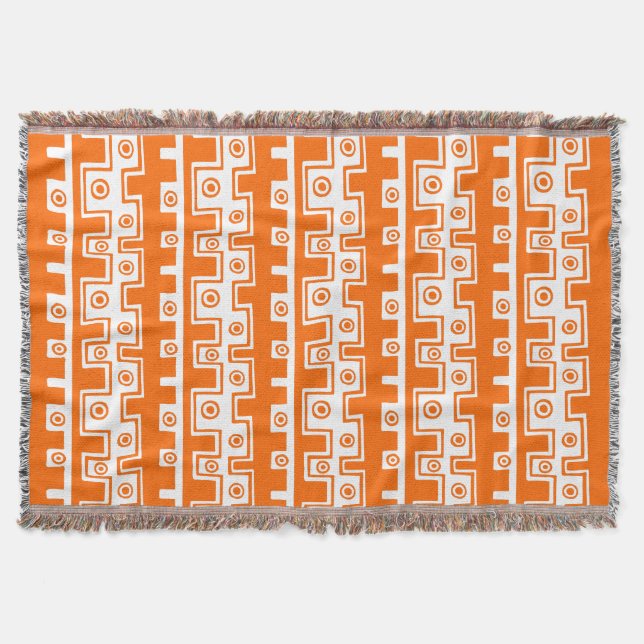 Tribal Style II - Orange on White Throw Blanket (Front)