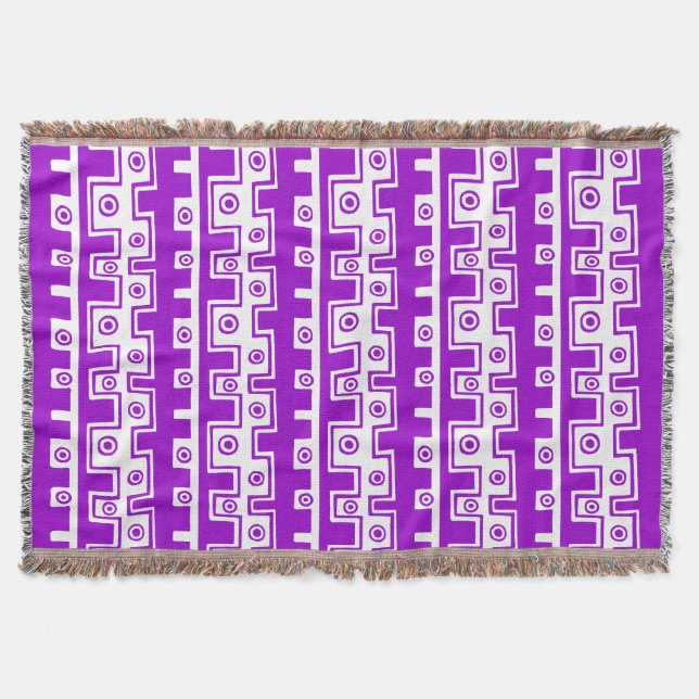 Tribal Style II - Purple on White Throw Blanket (Front)