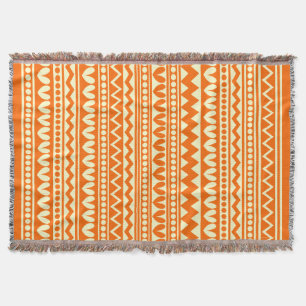 Tribal Style - Orange on Pale Yellow Throw Blanket
