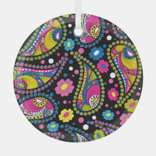 Tribal style paisley, seamless ethnic pattern. glass ornament