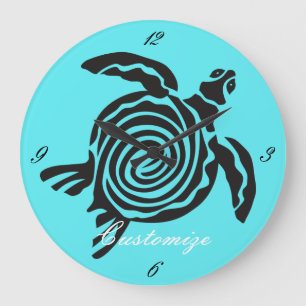 Tribal Style Turtle Thunder_Cove Large Clock