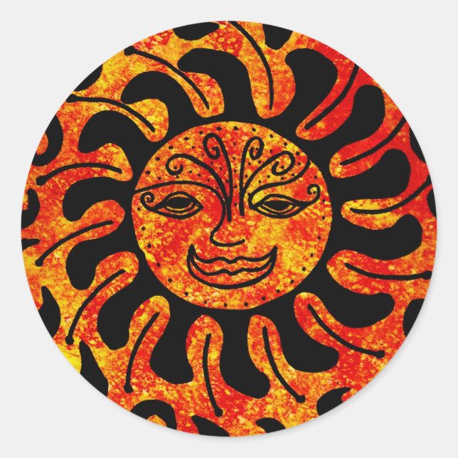 Tribal Sun Classic Round Sticker (Front)