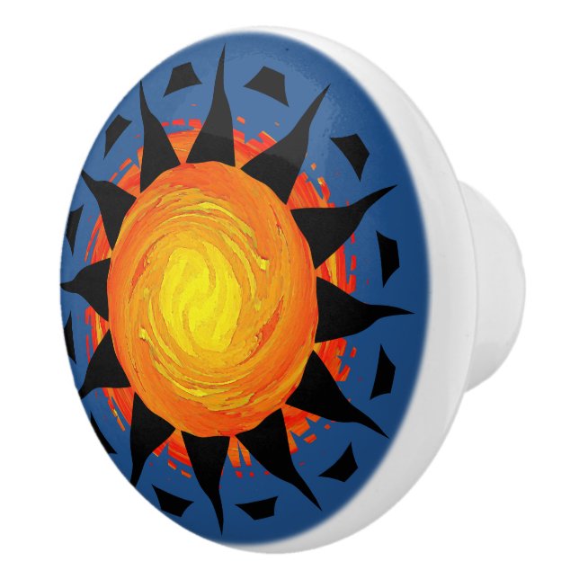 Tribal Sun in Blue Ceramic Knob (Right)
