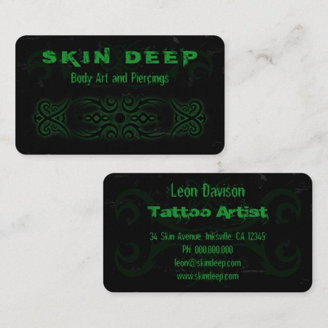 Tribal Tattoo Black and Green Business Cards (Front/Back)