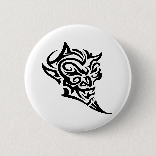 Tribal Tattoo Devil Face Satan 2 Inch Round Button (Front)