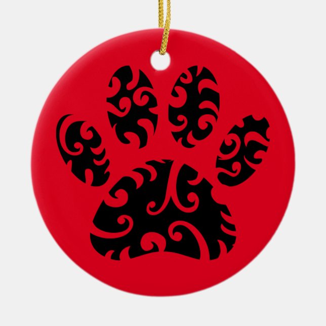 Tribal Tattoo Dog Paw Print  Ceramic Ornament (Front)