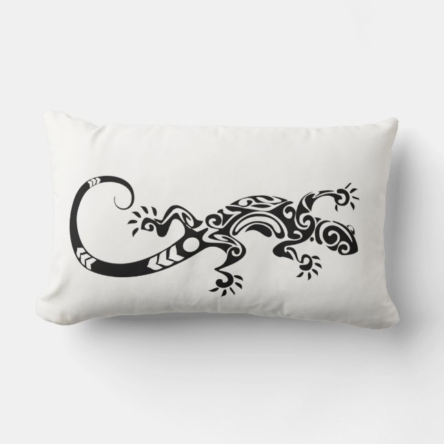 TRIBAL TATTOO GECKO LIZARD REPTILE LUMBAR PILLOW (Front)