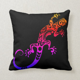 TRIBAL TATTOO GECKO LIZARD TIE DYE THROW PILLOW