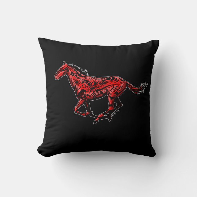 Tribal Tattoo Horse Throw Pillow (Front)