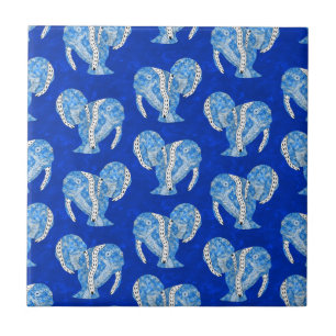 Tribal Tattoo Manatees Ocean Blue Tile