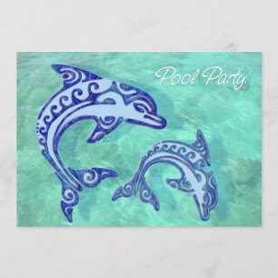 Tribal Tattoo Porpoise Duo Pool Party Invitation