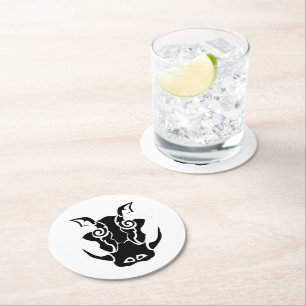 Tribal Tattoo Style Boar Head Round Paper Coaster