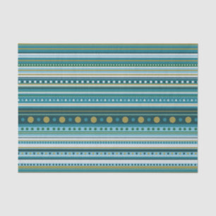 Tribal Teal Blue Stripes Pattern Tissue Paper