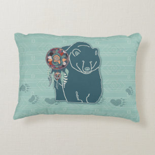 Tribal Teal Green Native American Inspired Bear Accent Pillow