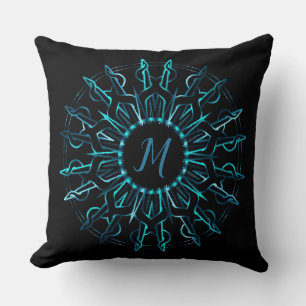 Tribal Teal Sun Throw Pillow