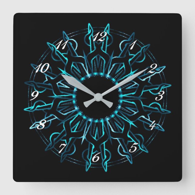 Tribal Teal Sun Wall Clock (Front)