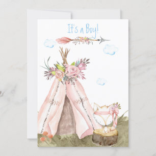 *~* Tribal Teepee Boho Forest Woodland Fox Boy Invitation