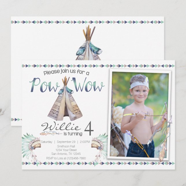 Tribal Teepee Pow Wow Anniversaire Fête Invitation (Devant / Derrière)