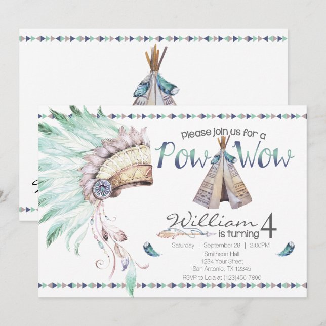 Tribal Teepee Pow Wow Birthday Party Invitation (Front/Back)